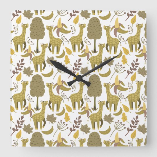 Seamless pattern Giraffe yellow white background Vierkante Klok (Voorkant)