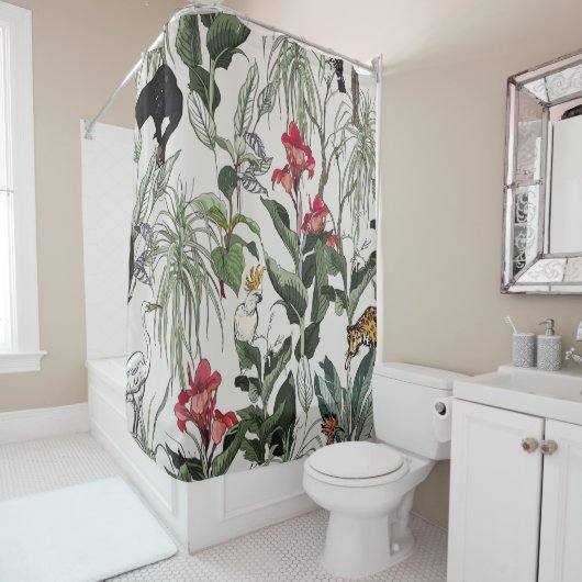 Seamless Pattern Hand Drawn Botanical Illustration Douchegordijn (In situ)