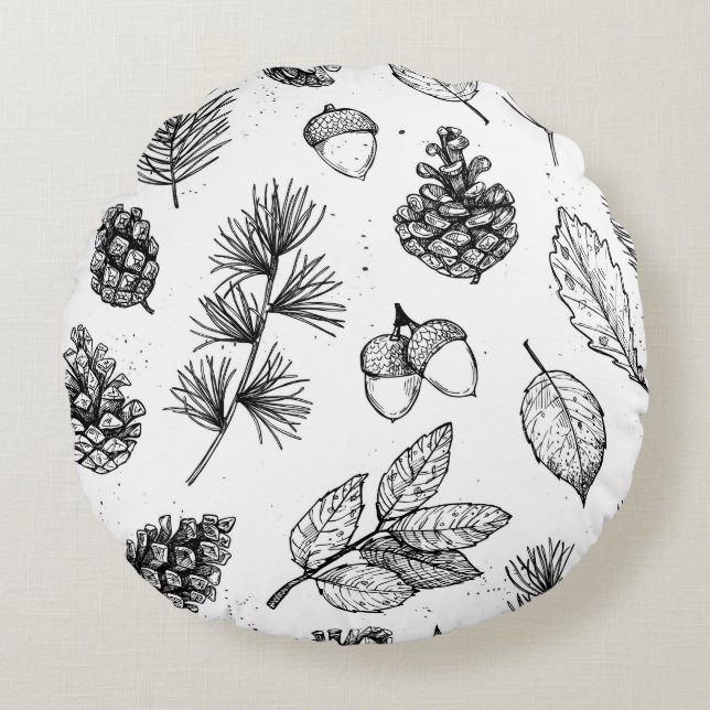 Seamless pattern. Hand drawn vintage illustraties Rond Kussen (Voorkant)