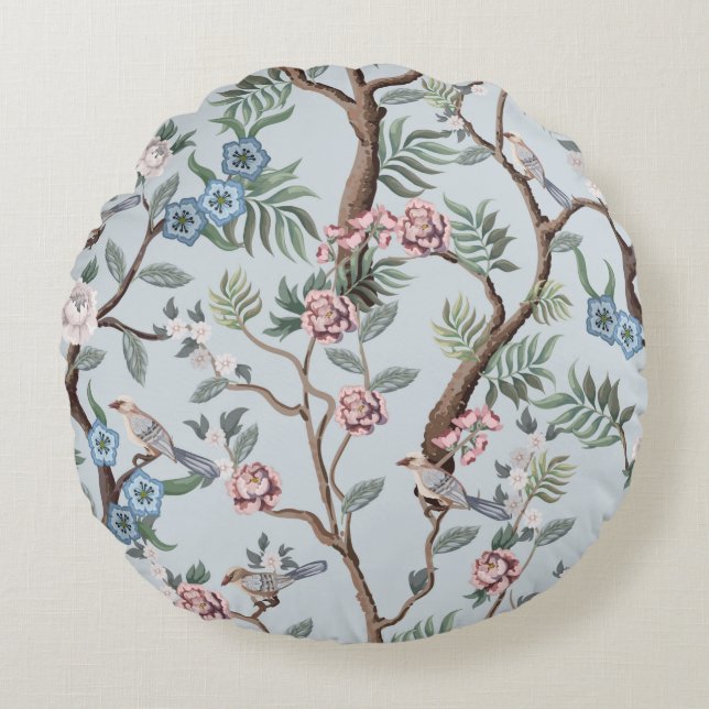 Seamless pattern in chinoiserie style with peonies rond kussen (Voorkant)