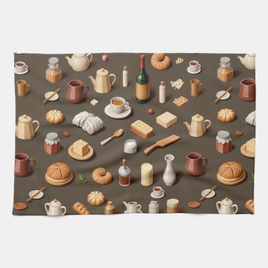 Seamless pattern of breakfast and tea sets theedoek (Horizontaal)