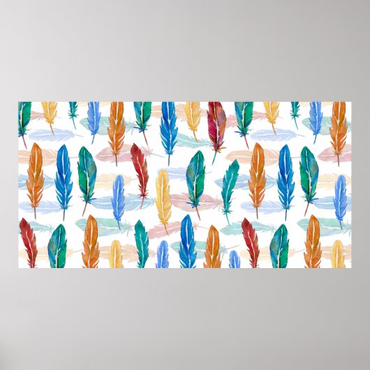 Seamless pattern of bright feathers painted in wat poster (Voorkant)