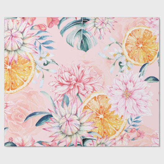 Seamless pattern of chrysanthemum, orange and Bloo Cadeaupapier (Vlak)