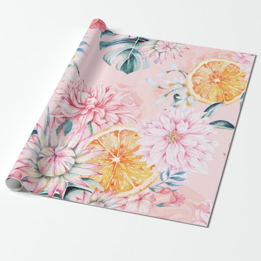 Seamless pattern of chrysanthemum, orange and Bloo Cadeaupapier (Uitgerold)