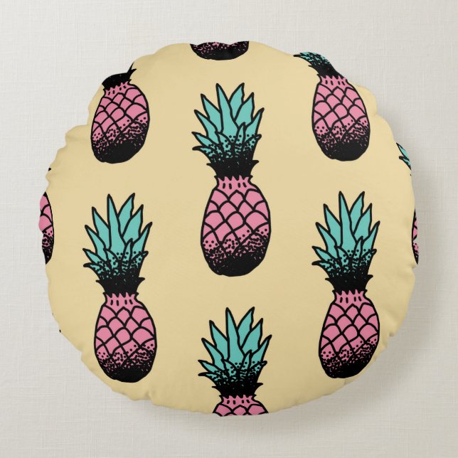 Seamless pattern of cute hand drawn pineapple rond kussen (Voorkant)