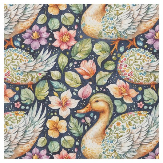"Seamless Pattern of Geese Among Leaves" Stof (Close Up)
