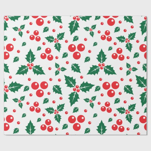 Seamless pattern of holly berry leaves cadeaupapier (Vlak)