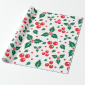 Seamless pattern of holly berry leaves cadeaupapier (Uitgerold)