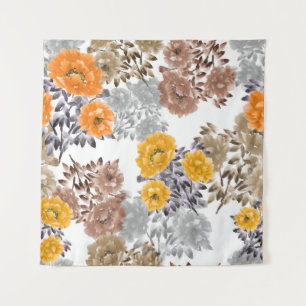 Seamless pattern of oranje, yellow, beige flowers  wandkleed