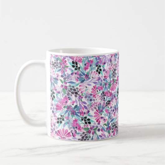 Seamless pattern of purple flowers and berries,blu koffiemok (Links)