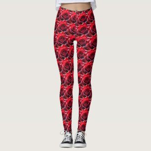 Seamless Pattern of Vibrant Red Roses - Dense Digi Leggings