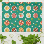 Seamless pattern on green pizza pasta and tomato theedoek (Gevouwen)