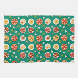 Seamless pattern on green pizza pasta and tomato theedoek