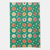 Seamless pattern on green pizza pasta and tomato theedoek (Verticaal)