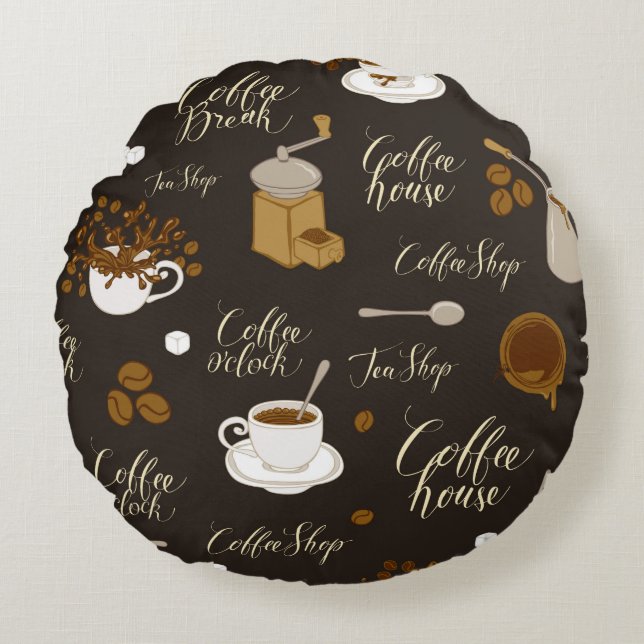 Seamless pattern on tea and coffee theme in retro  rond kussen (Voorkant)