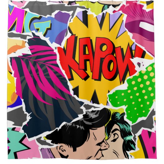 Seamless pattern pop art comics style. Collage of Douchegordijn (Voorkant)