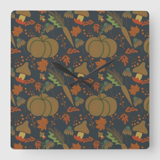 Seamless pattern Pumpkin & carrot dark background Vierkante Klok (Voorkant)