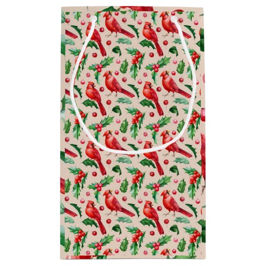 Seamless pattern red cardinal birds klein cadeauzakje (Achterkant)