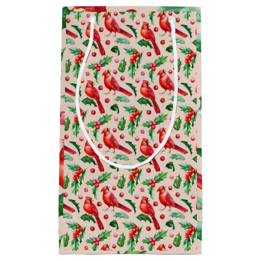 Seamless pattern red cardinal birds  klein cadeauzakje (Voorkant)