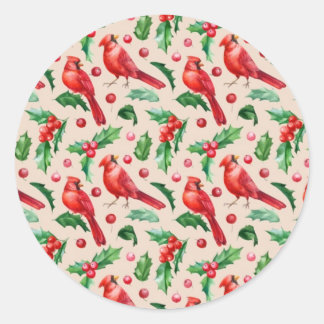 Seamless pattern red cardinal birds ronde sticker