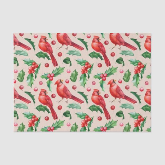 Seamless pattern red cardinal birds tissuepapier (Voorkant)