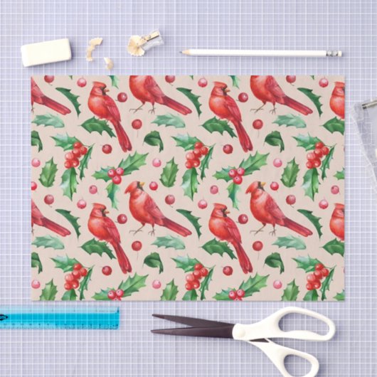 Seamless pattern red cardinal birds  tissuepapier (Craft)