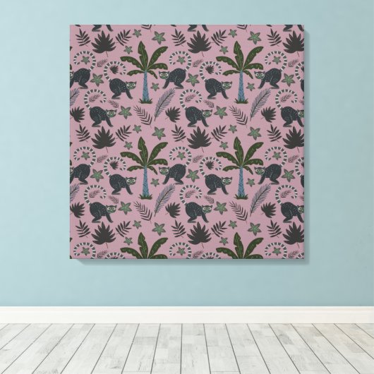 Seamless pattern Tropical animals monkey jumping Canvas Afdruk (Insitu (Houten vloer))