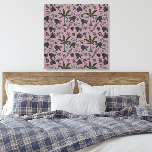 Seamless pattern Tropical animals monkey jumping Canvas Afdruk (Insitu (Slaapkamer))