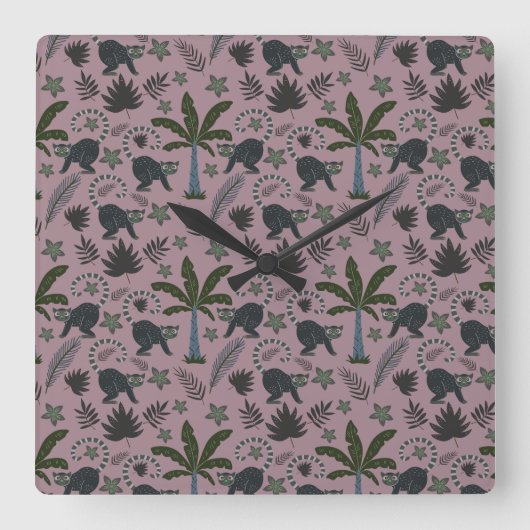 Seamless pattern Tropical animals monkey jumping Vierkante Klok (Voorkant)