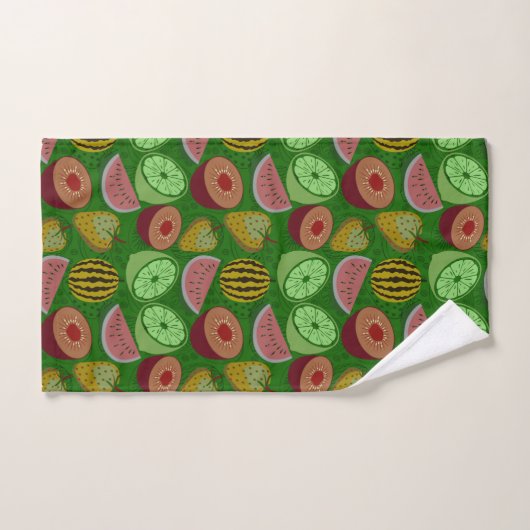 Seamless pattern tropical fruit & green background bad handdoek (Handdoek)