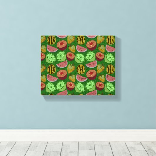 Seamless pattern tropical fruit & green background canvas afdruk (Insitu (Houten vloer))