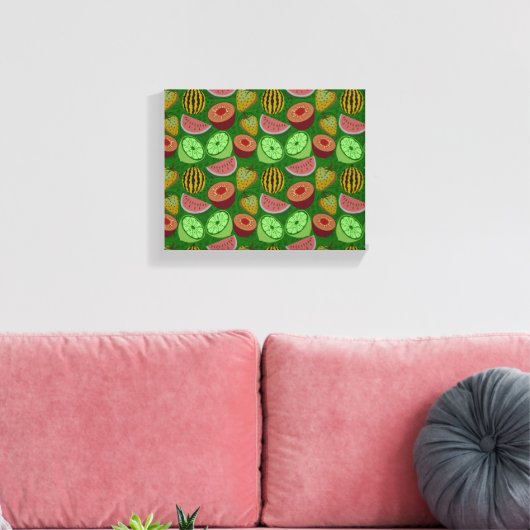 Seamless pattern tropical fruit & green background canvas afdruk (Insitu (Woonkamer))