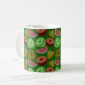 Seamless pattern tropical fruit & green background koffiemok (Voorkant links)