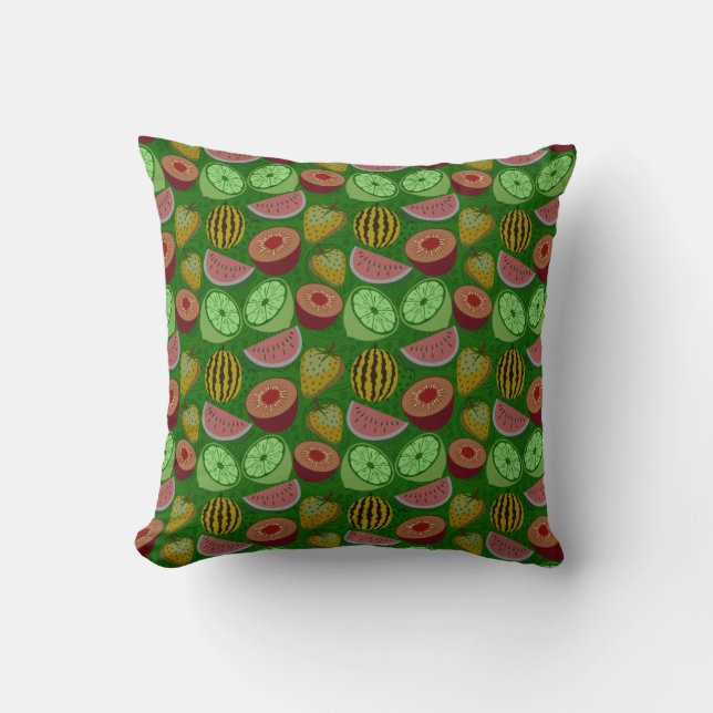 Seamless pattern tropical fruit & green background kussen (Voorkant)