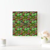 Seamless pattern tropical fruit & green background vierkante klok (Huis)