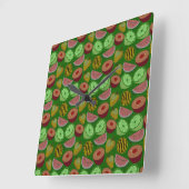Seamless pattern tropical fruit & green background vierkante klok (Hoek)