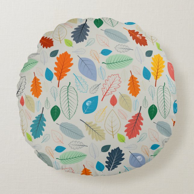 Seamless Pattern - vintage Autumn Leaves Illustrat Rond Kussen (Voorkant)