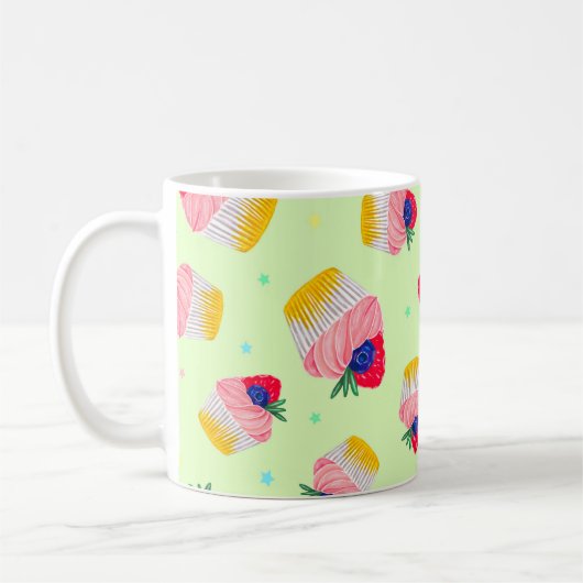 Seamless pattern with a cupcake with strawberries  koffiemok (Links)