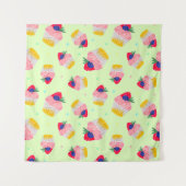 Seamless pattern with a cupcake with strawberries  wandkleed (Voorkant (horizontaal))