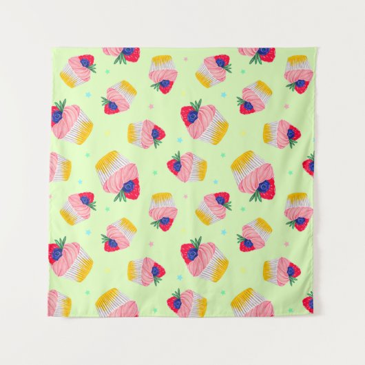 Seamless pattern with a cupcake with strawberries  wandkleed (Voorkant)