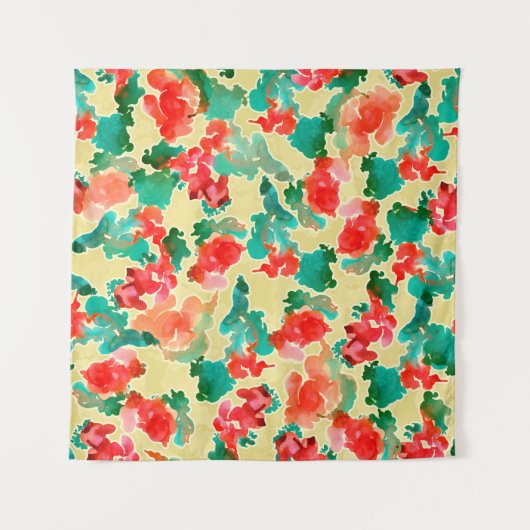 Seamless pattern with Abstract flowers drawn by a  Wandkleed (Voorkant)