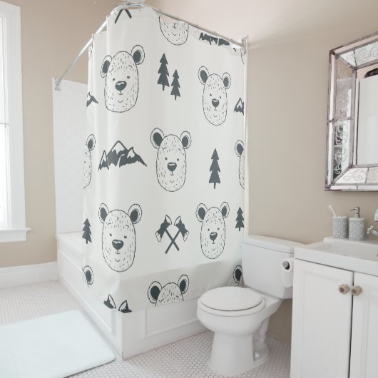 Seamless pattern with bear headspattern, bear, mou douchegordijn (In situ)