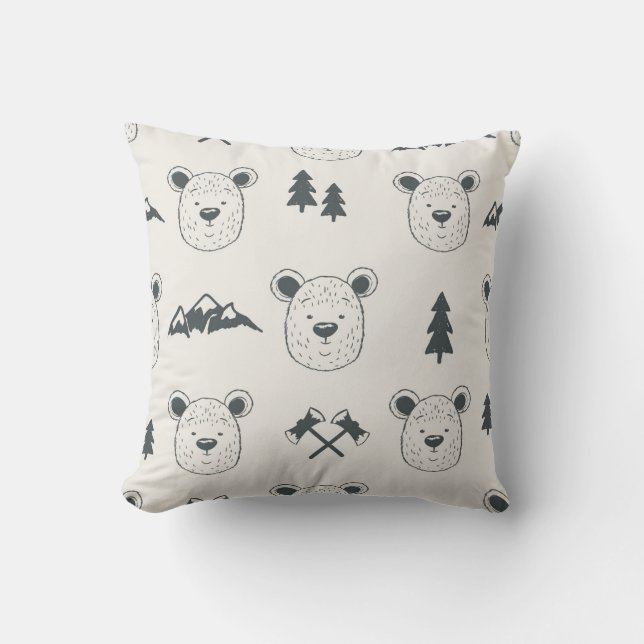 Seamless pattern with bear headspattern, bear, mou kussen (Voorkant)