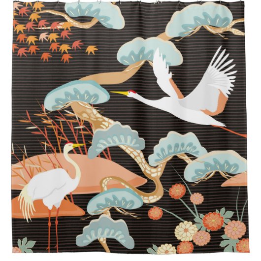 Seamless pattern with birds. Crane. Heron. Japanne Douchegordijn (Voorkant)