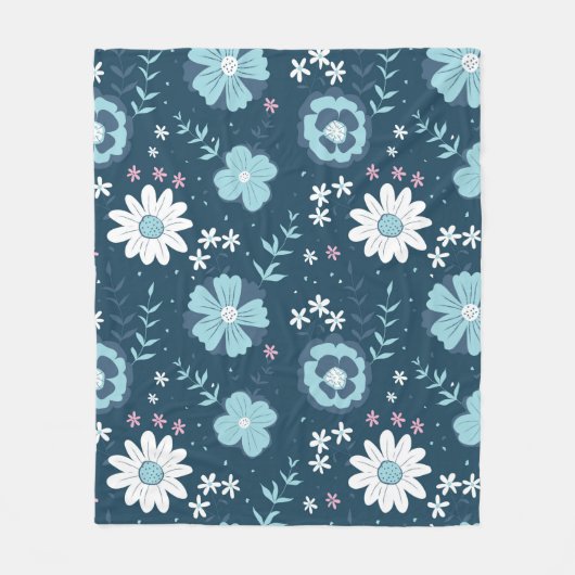 Seamless pattern with blue summer flowers on dark fleece deken (Voorkant)