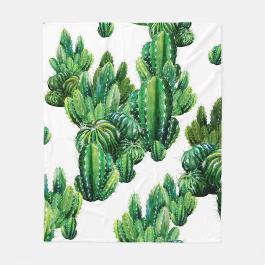 Seamless pattern with cacti watercolor. Cactus ill Fleece Deken (Voorkant)