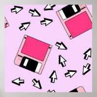 Seamless pattern with colorful floppy disk in vapo