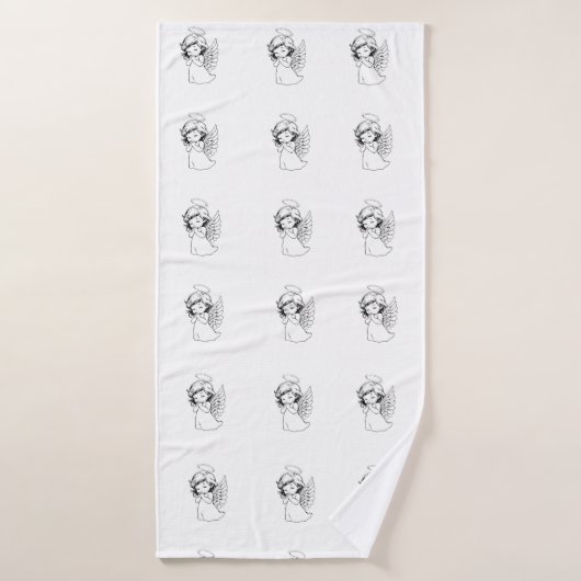 Seamless Pattern with Cute Hand-Drawn Angels - Vec Badhanddoek (Badhanddoek)