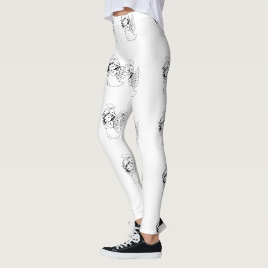 Seamless Pattern with Cute Hand-Drawn Angels - Vec Leggings (Links)