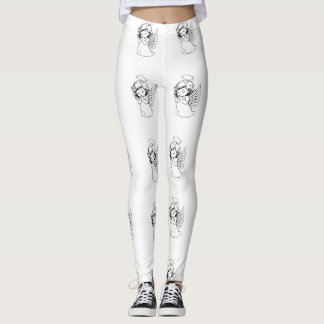 Seamless Pattern with Cute Hand-Drawn Angels - Vec Leggings